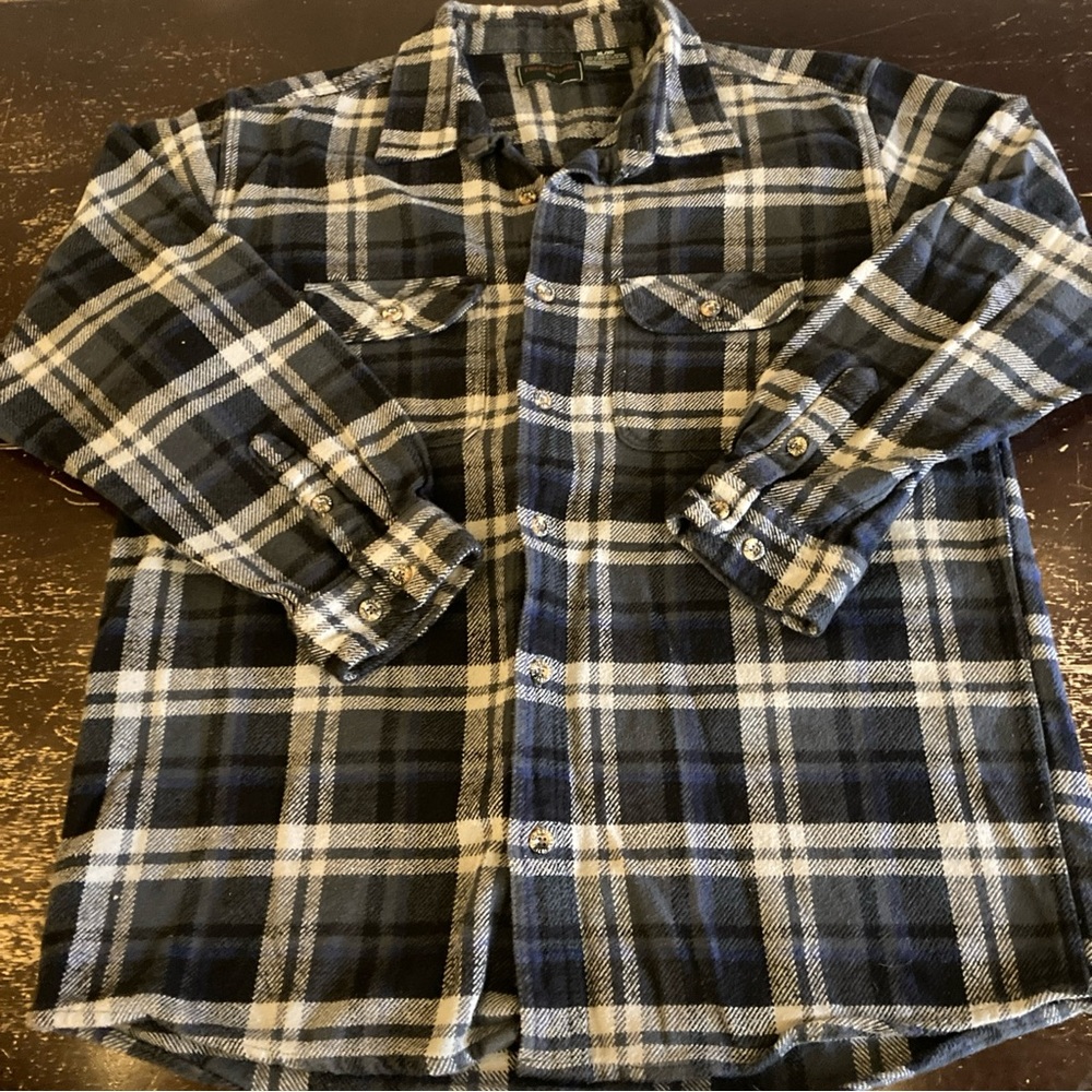 Vintage Field Stream Flannel Shirt Corduroy Collar Cuff Heavy XL Blue Plaid